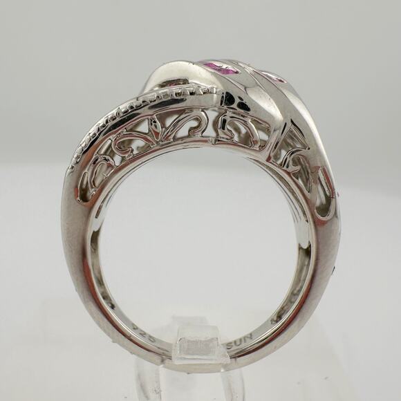 Detailed Lab Created Pink Sapphire and Sterling Ring - Size 7 - Picture 4 of 16